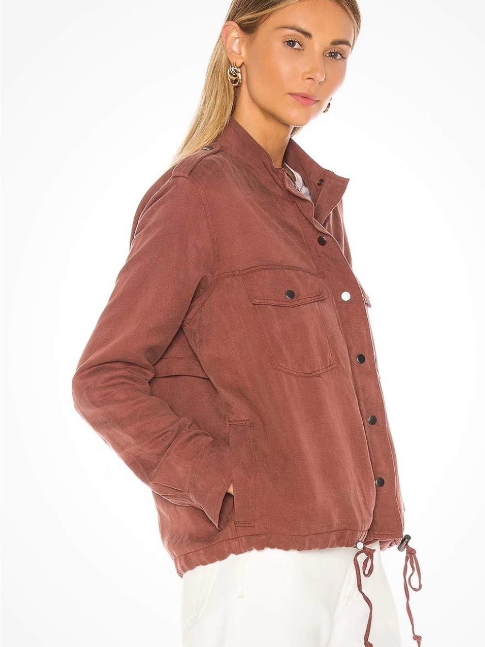 Rails Collins Jacket Women Small Full Zip Snaps Lyocell Linen Brick Color - Picture 2 of 12